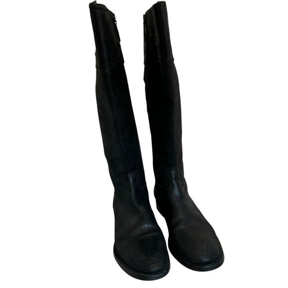 Tory Burch Kiernan Black Caviar Tumbled Leather Tall Riding Boots Size 9 Women's - Picture 3 of 13